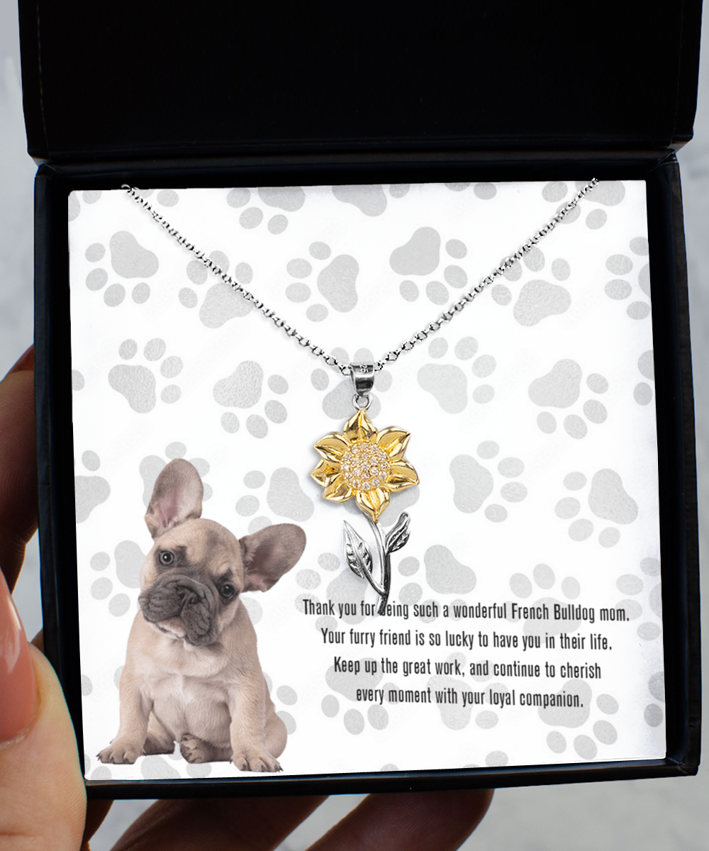 French Bulldog Mom Sunflower Pendant Necklace - Dog Mom Gifts For Women Birthday Christmas Mother's Day Gift Necklace For French Bulldog Dog Lover