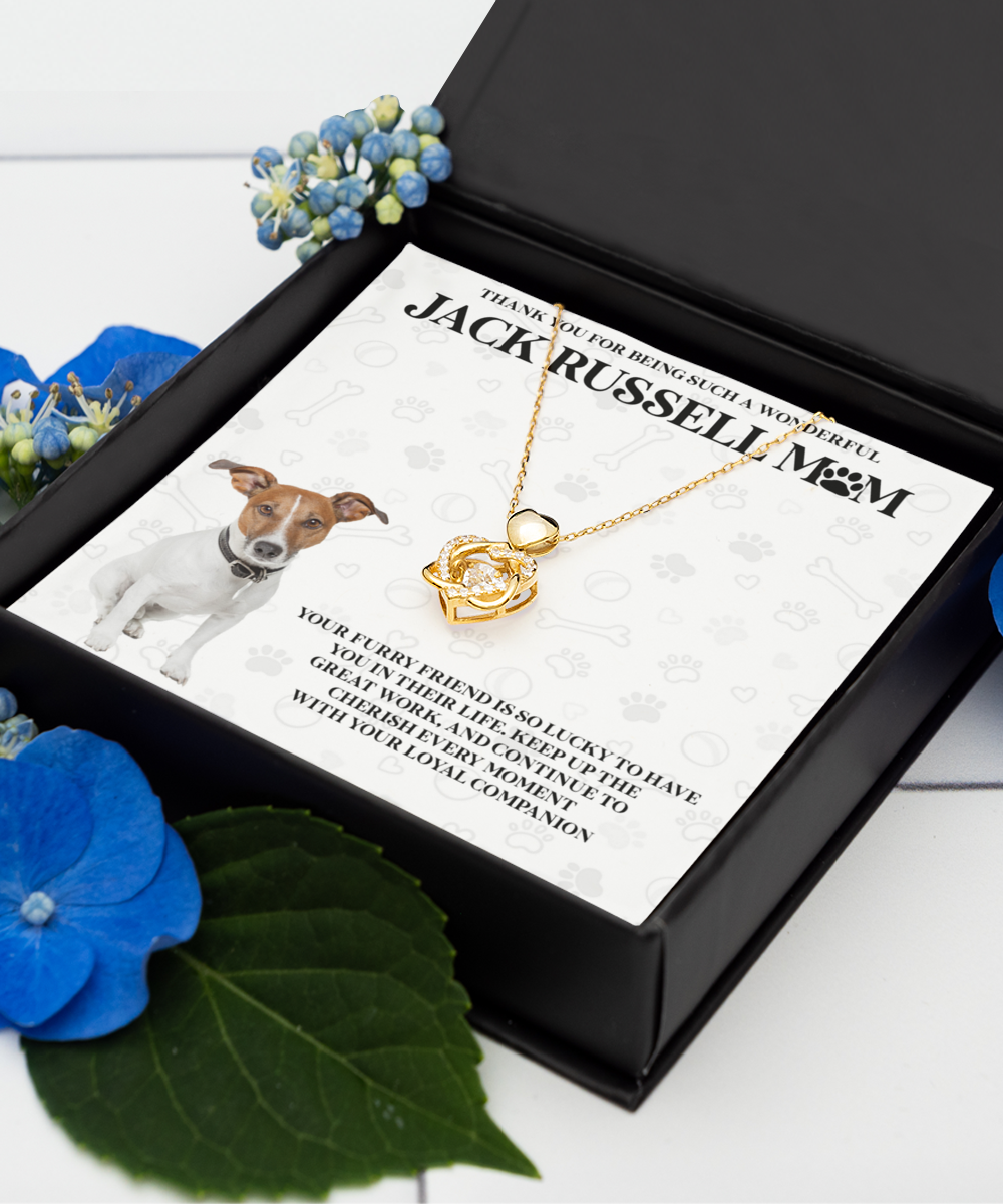 Jack Russell Mom Heart Knot Gold Necklace - Dog Mom Gifts Necklace For Women Birthday Mother's Day Gift For Jack Russell Dog Lover